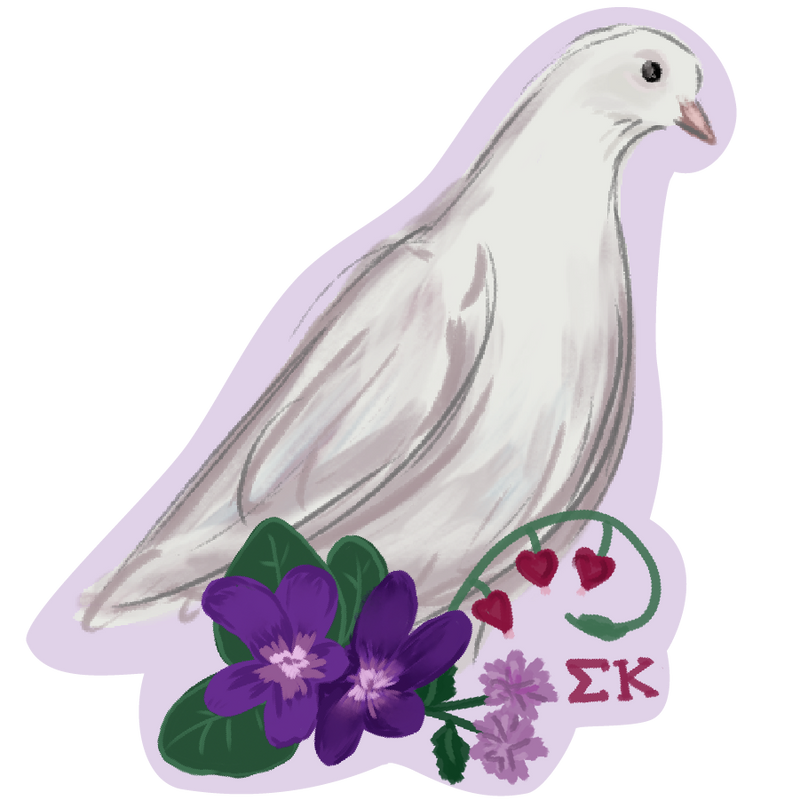 Sigma Kappa Sorority Stickers with hand drawn Dove mascot design