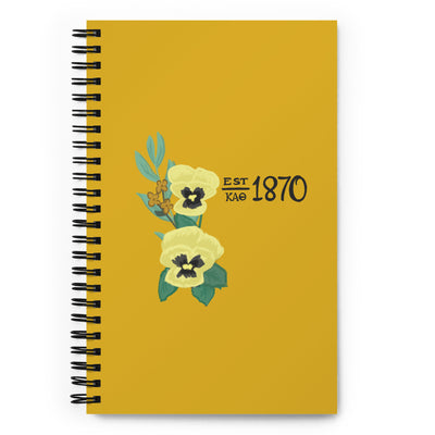 Full view of Kappa Alpha Theta 1870 spiral notebook showing hand drawn design