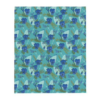 Tri Delta Pansy Floral Print Teal Throw Blanket shown full view