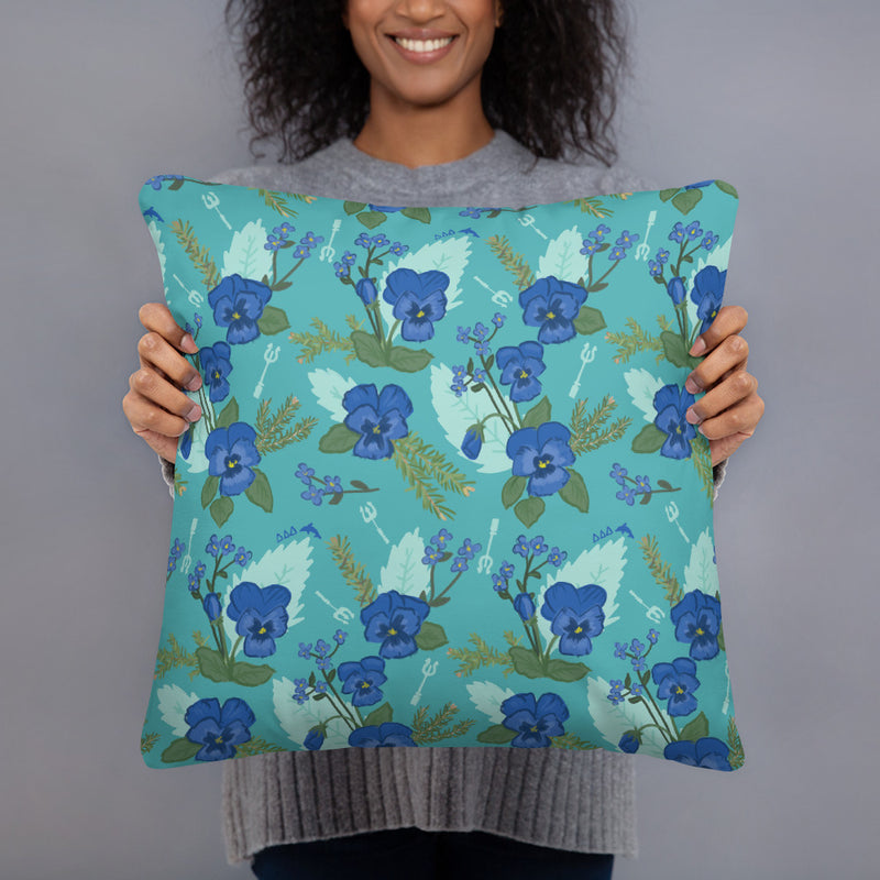 Tri Delta Pansy Floral Print Pillow shown with model