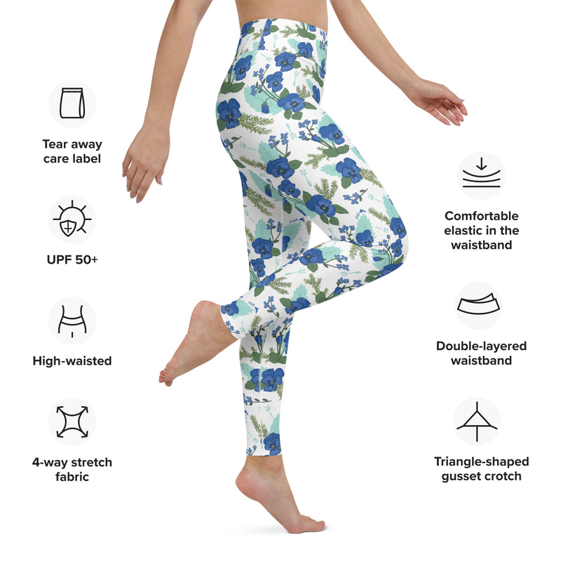 Tri Delta Pansy Floral Print White Yoga Leggings showing product details