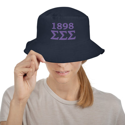 Tri Sigma 1898 Founding Date Bucket Hat in Navy blue on model