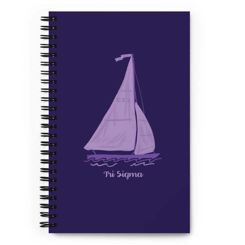 Tri Sigma Sailboat Mascot Spiral Notebook showing hand drawn design