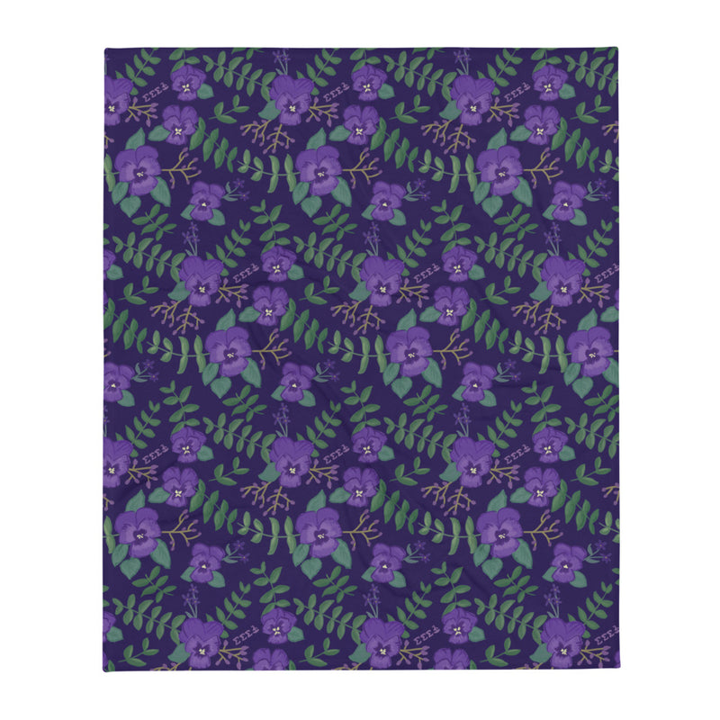 Tri Sigma Violet Throw Blanket, Purple showing hand drawn design