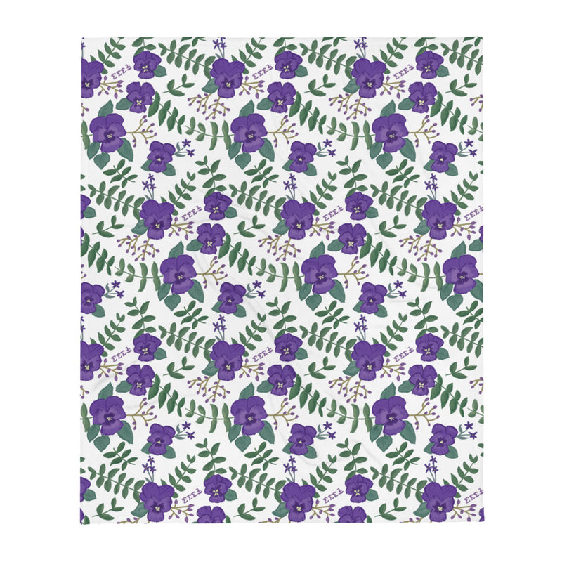 Tri Sigma Violet Throw Blanket in fresh White shown full size