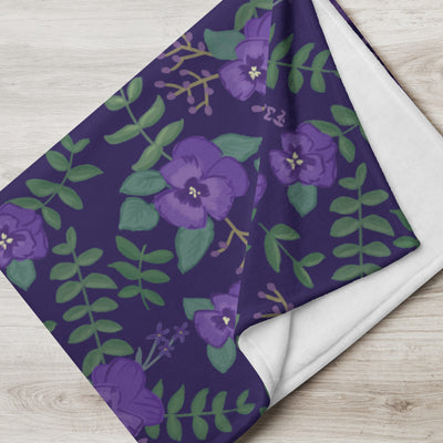 Tri Sigma Violet Throw Blanket, Purple showing white reverse side