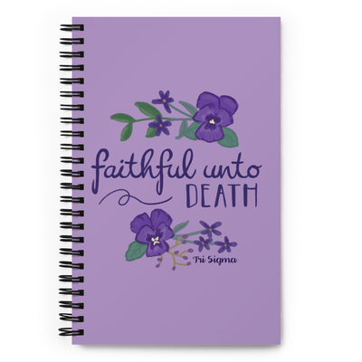 Tri Sigma Motto Spiral Notebook showing hand drawn design with Tri Sigma colors