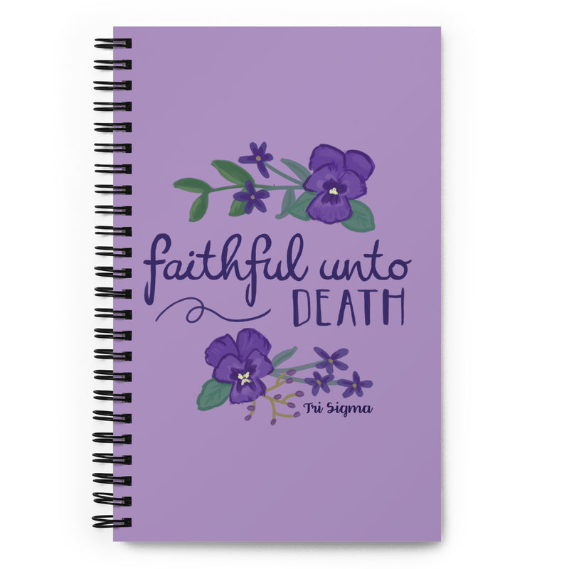 Tri Sigma Motto Spiral Notebook showing hand drawn design with Tri Sigma colors