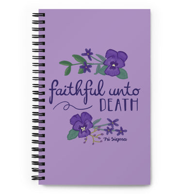 Tri Sigma Faithful Unto Death Spiral Notebook showing hand drawn design