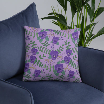 Tri Sigma Violet Floral Print Lavender Pillow on chair