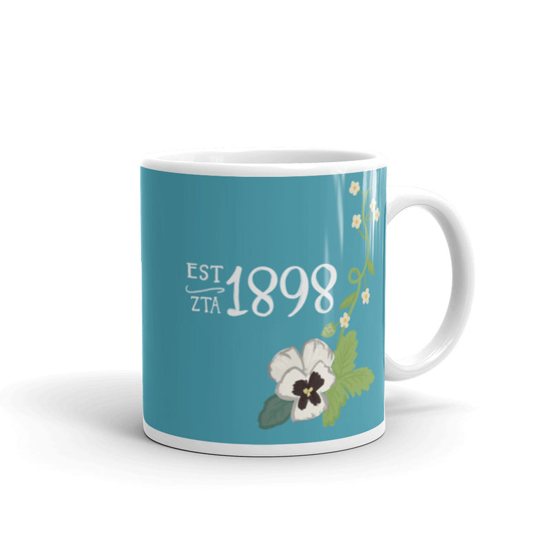 Zeta Tau Alpha 1898 Sorority Mug in Turquoise in 11 oz size with handle on right