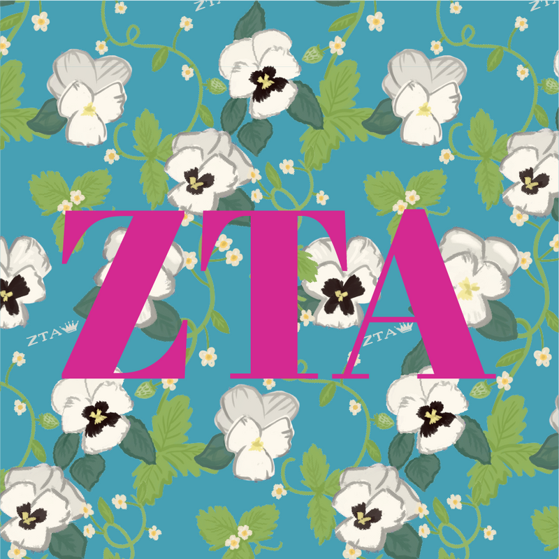 Zeta Tau Alpha Sorority Stickers with your ZTA letters and white violet floral print
