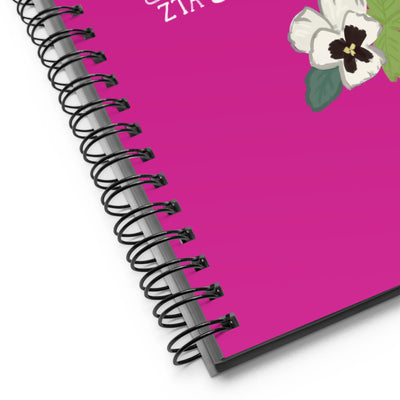 Close up view of Zeta Tau Alpha 1898 Founding Year Spiral Notebook, Pink