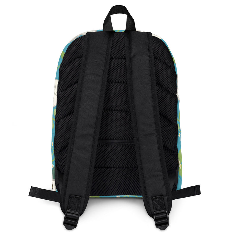 Zeta Tau Alpha Floral Print Backpack, Turquoise showing back of bag