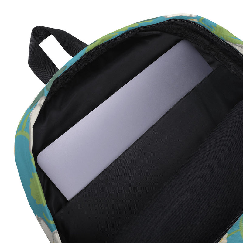 Zeta Tau Alpha Floral Print Backpack, Turquoise showing inside pockeet of bag