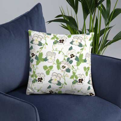 Zeta Tau Alpha White Violet Floral Print Pillow, White shown on chair