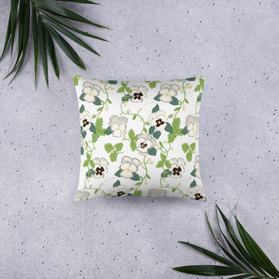 Zeta Tau Alpha White Violet Floral Print Pillow, White shown with greenery