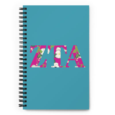 Zeta Tau Alpha Greek Letters Spiral Notebook, Turquoise in full view