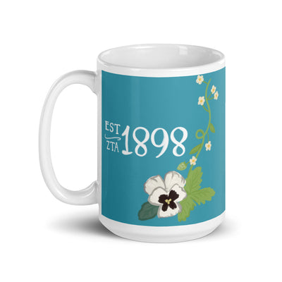 Zeta Tau Alpha 1898 Mug in Turquoise in 15 oz size with handle on left
