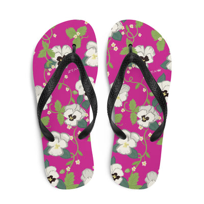 Zeta Tau Alpha Sorority Flip-Flops from top side view showing floral print