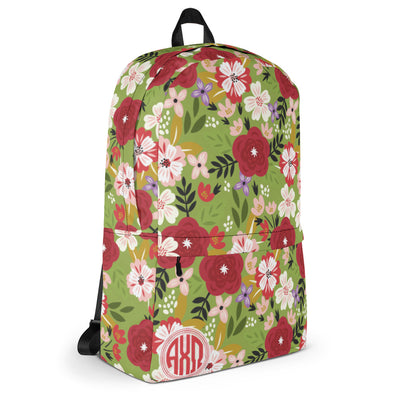 Alpha Chi Omega Modern Floral and Greencastle Backpack showing right side view
