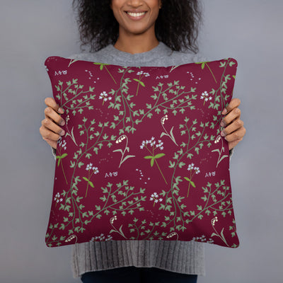 Back of Alpha Phi Union Hand in Hand pillow showing floral print