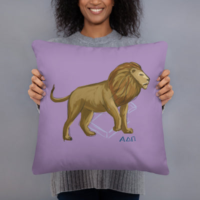 Alpha Delta Pi Alphie The Lion Pillow shown in model's hands