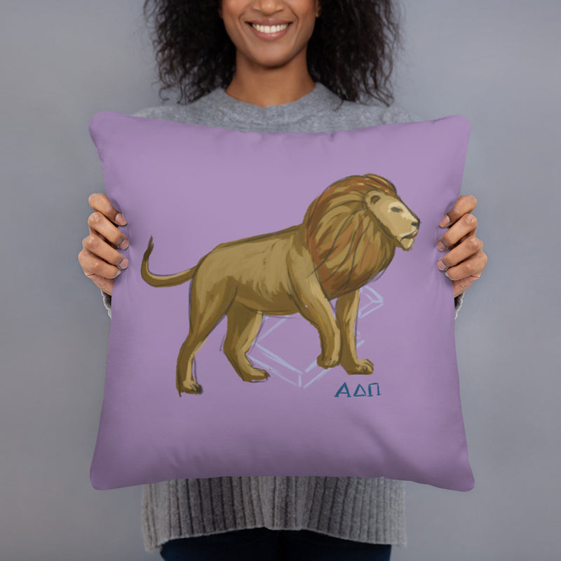 Alpha Delta Pi Alphie The Lion Pillow shown in model&