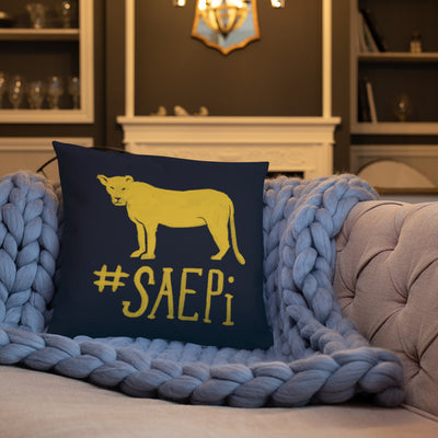Sigma Alpha Epsilon Pi Lioness Pillow on couch