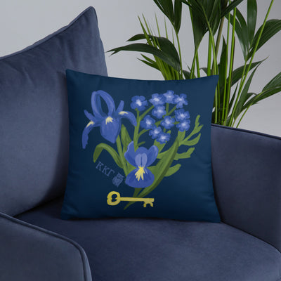 Kappa Kappa Gamma Fleur de Lis and Key Pillow, Navy Blue shown on chair