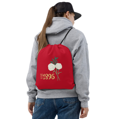 Chi Omega 1895 Red Founders Day Drawstring Bag
