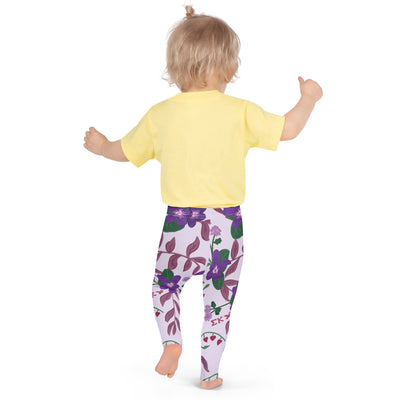 Sigma Kappa Violet Floral Print Kid's Leggings, Lavender on toddler showing back view