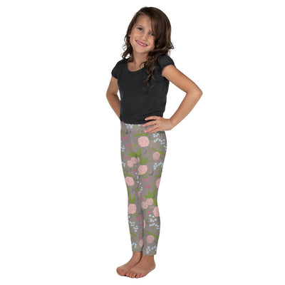 Gamma Phi Beta Carnation Floral Print Kid's Leggings, A La Mode shown in side view on child model