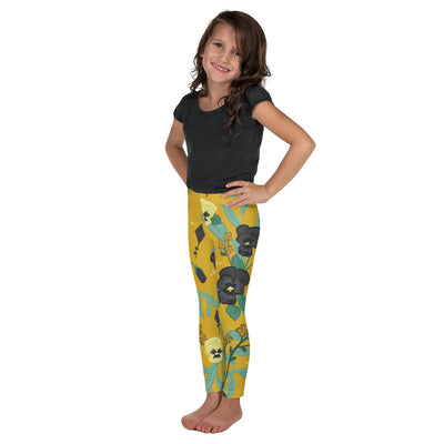 Kappa Alpha Theta Pansy Floral Print Kid's Leggings, Gold in side view
