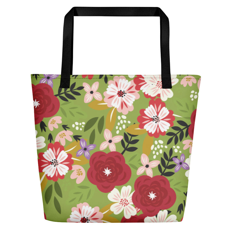 Alpha Chi Omega Modern Floral Greencastle with AXO Monogram Tote Bag in back view