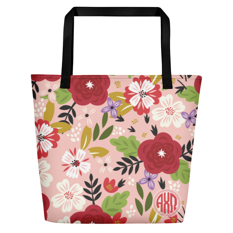 Alpha Chi Omega Sorority Tote Bag in Hera pink with monogram on front