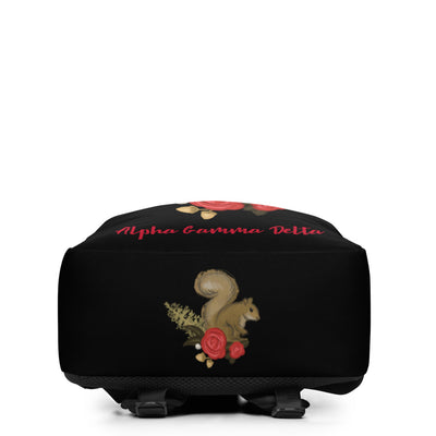 Alpha Gamma Delta Squirrel Black Backpack showing bottom of backpack