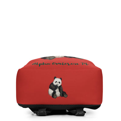 Alpha Omicron Pi Panda Red Backpack showing bottom of backpack