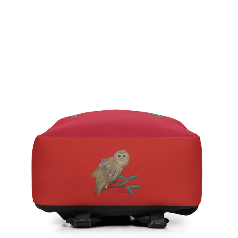 Chi Omega Owl Mascot Red Backpack showing bottom of bag