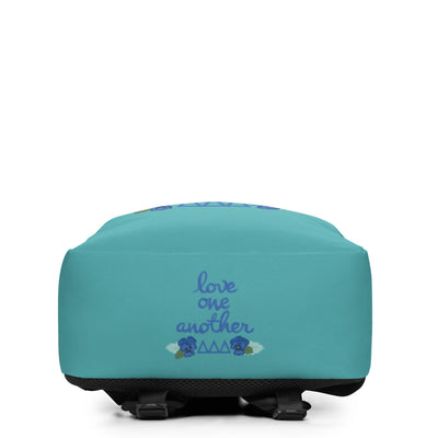 Tri Delta Love One Another Minimalist Turquoise Backpack showing bottom of bag