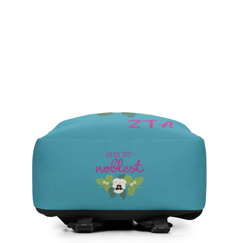 Bottom view of the Zeta Tau Alpha Seek The Noblest Turquoise Backpack