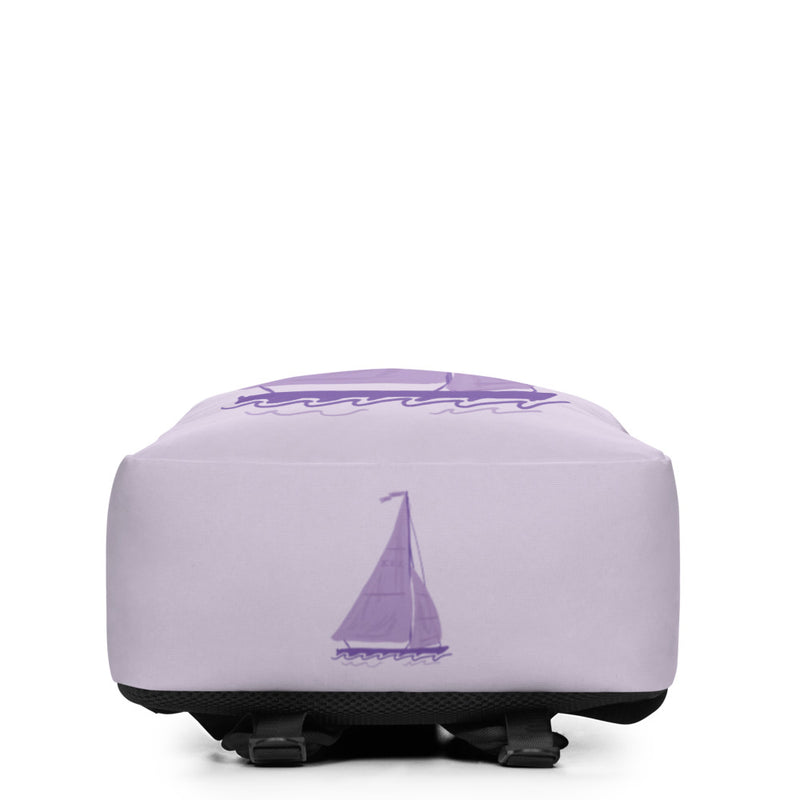 Tri Sigma Sailboat Mascot Lavender Backpack showing bottom of bag