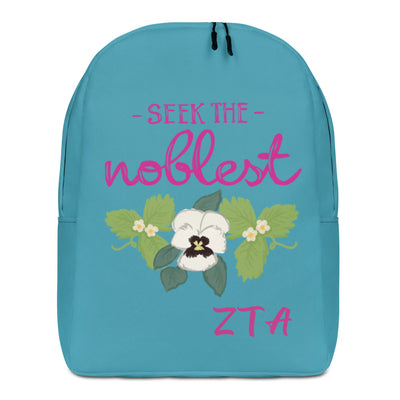 Zeta Tau Alpha Seek The Noblest Turquoise Backpack front view