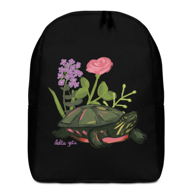 Delta Zeta Tortoise Black Backpack showing front of bag