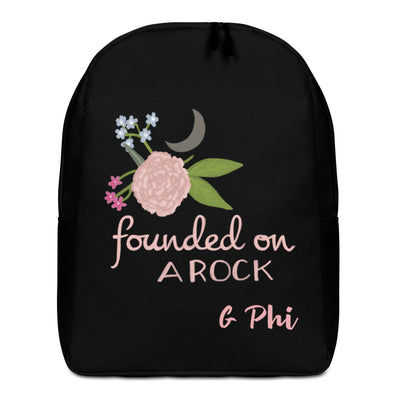 Gamma Phi Beta Founded on a Rock Black Backpack showing front