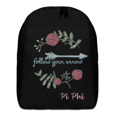 Pi Beta Phi Follow Your Arrow Black Backpack showing front of bag