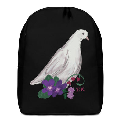 Sigma Kappa Dove Mascot Black Backpack showing hand drawn design