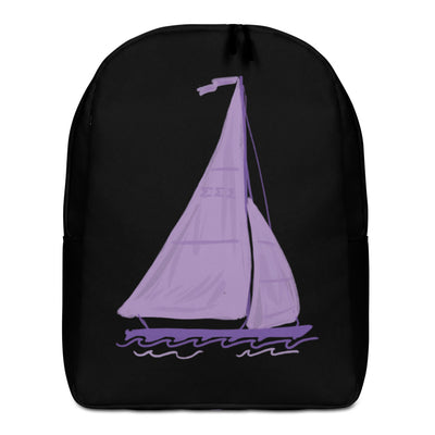 Front of Tri Sigma Sailboat Mascot Black Backpack