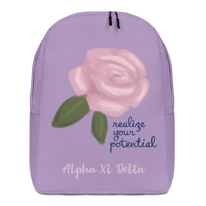 Alpha Xi Delta Realize Your Potential Purple Backpack front view