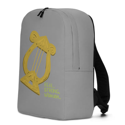 Alpha Chi Omega Real. Strong. Women Gray Backpack in side view